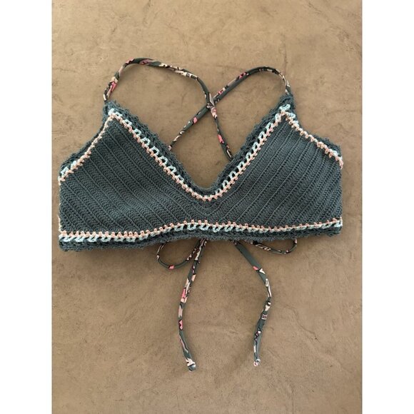 Xhilaration Crochet Bikini Top M Green Multicolor Trim Bralette Style - Picture 1 of 5